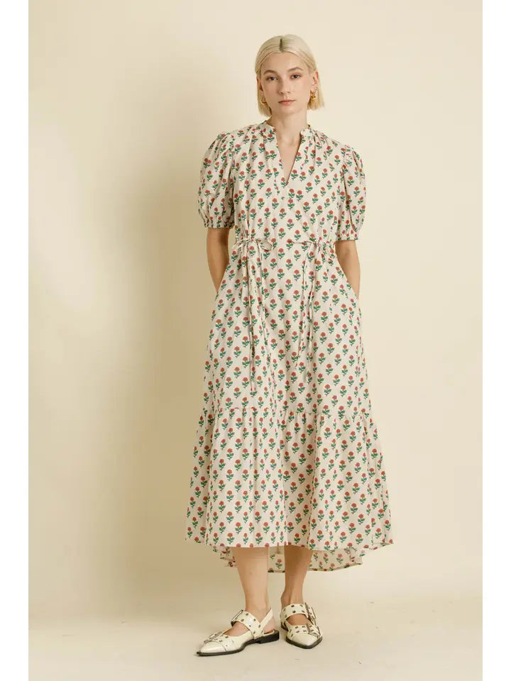 Eggshell Printed Midi Dress