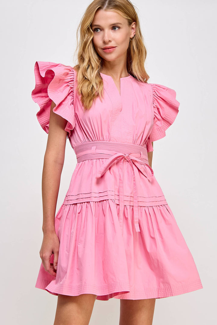 Flutter Sleeve Poplin Mini Dress