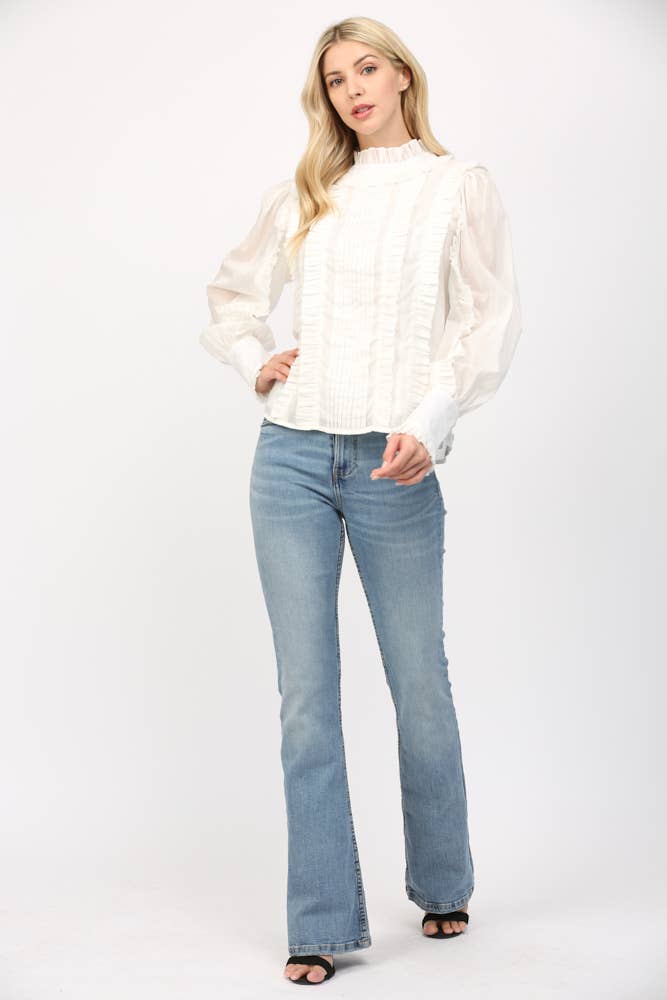 Ruffle Detail Tucked Long Sleeve Blouse