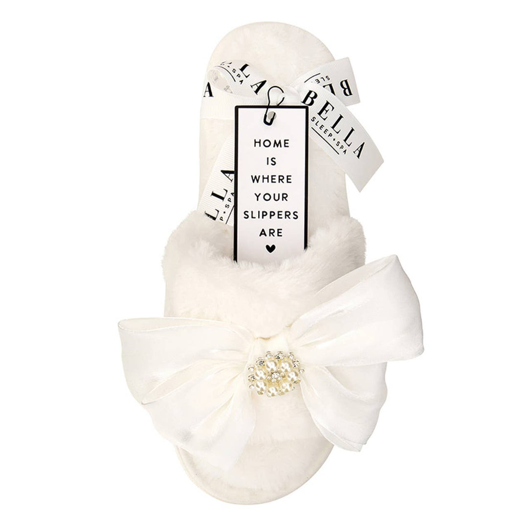 Plush Slippers - White Crystal Bow