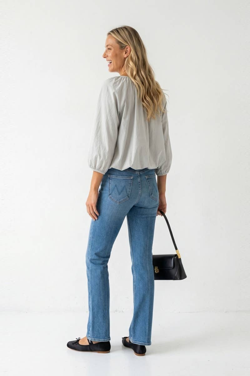 Elastic Puff Sleeve V-neck Blouse