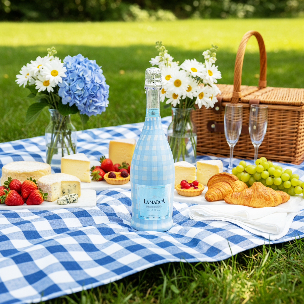 Beau Bottles - Beau Bottles Powder Blue Picnic Gingham- Prosecco Collection