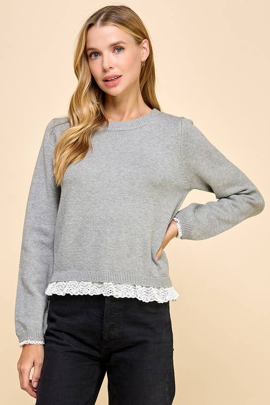 Lace Trim on Hem Sweatshirt