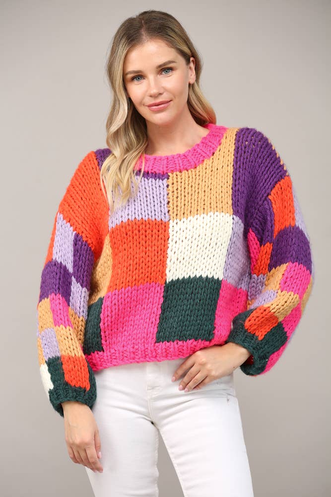 Colorblock Chunky Crochet Sweater