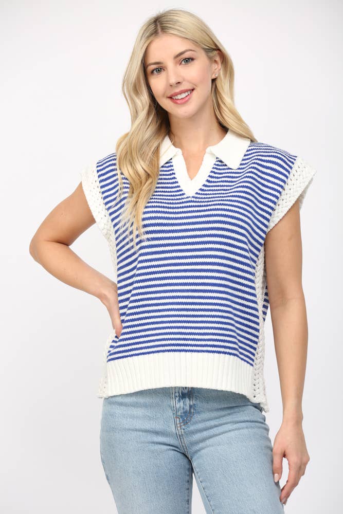 Stripe Collared V-Neck Sweater Vest