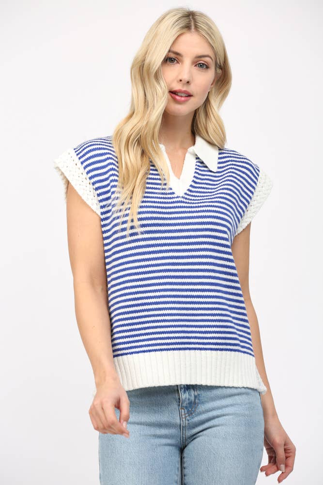 Stripe Collared V-Neck Sweater Vest