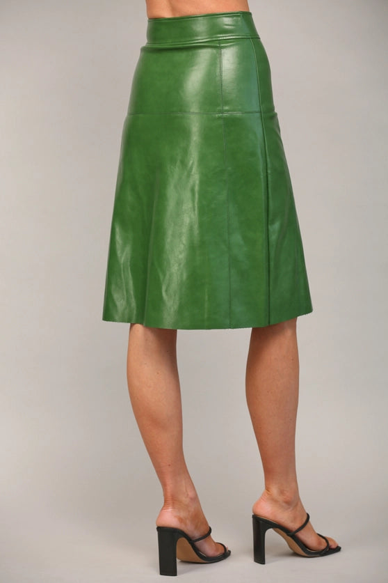 Green Faux Leather Midi Skirt