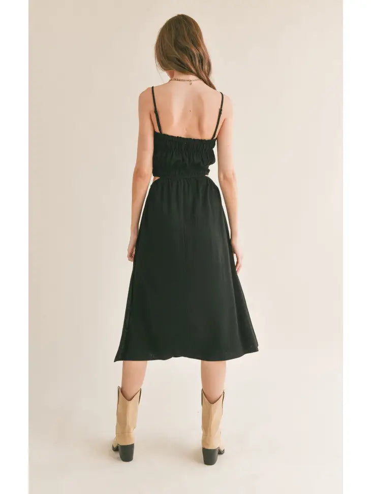 At Ease Linen Blend Side Cutout Midi Dress
