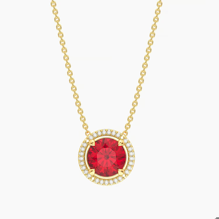 Gold Ruby Birthstone Pendant Necklace