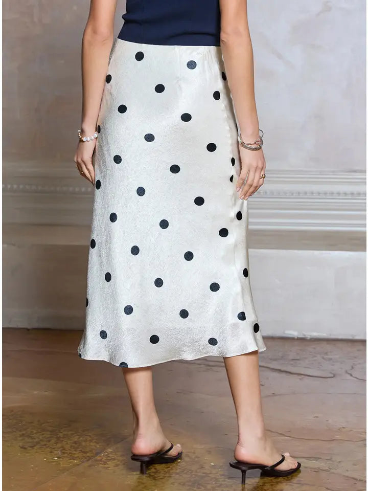 Polka Dot Elasticized Waist Bias Midi Skirt