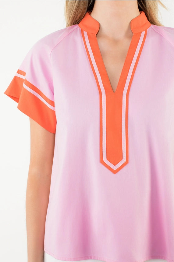 Contrast Trim Short Sleeve Top
