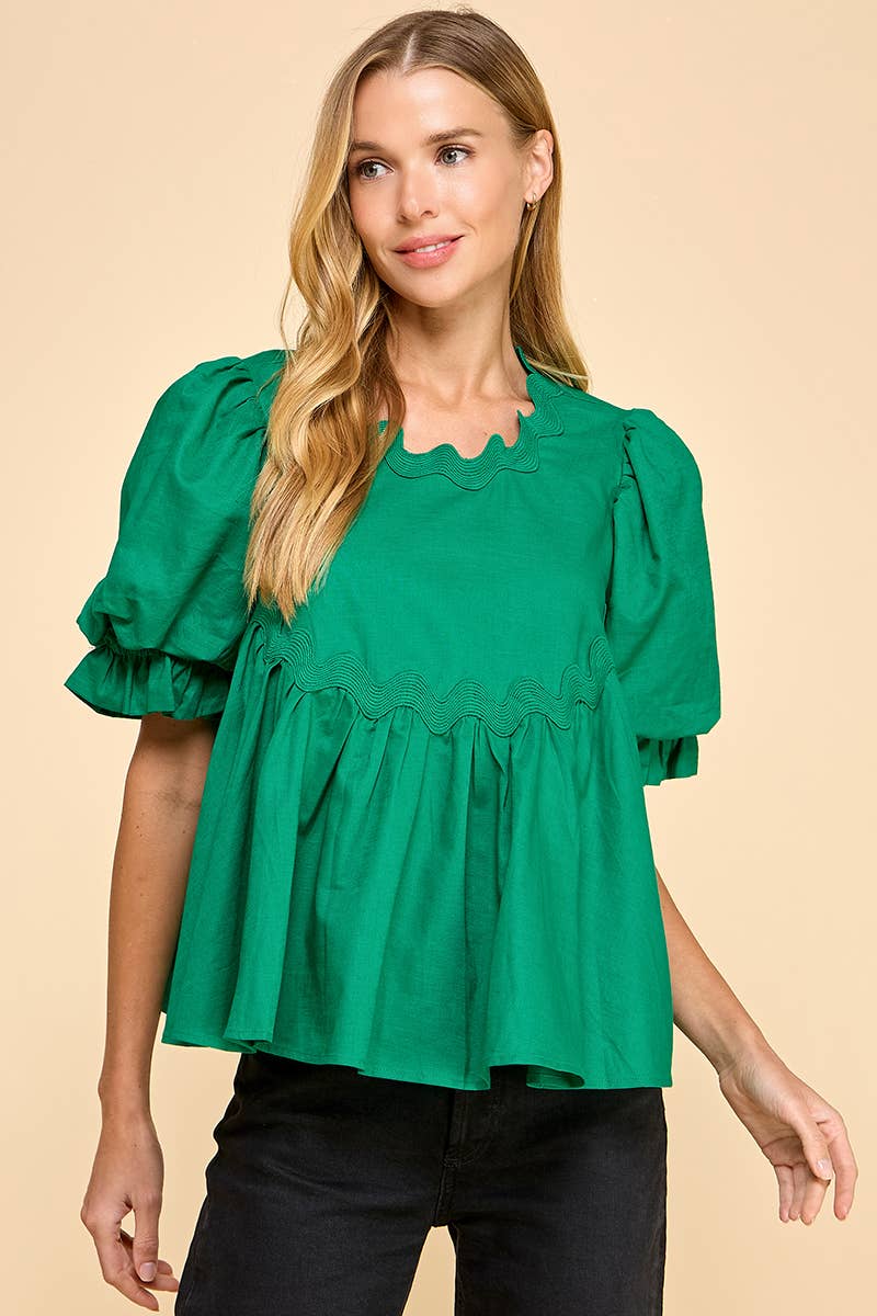 Ricrac Detailed Swing Style Bubble Sleeve Top