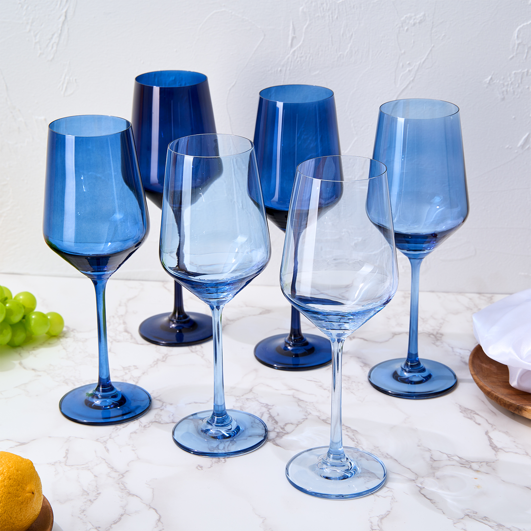 Blue Winter Christmas Wine Glasses | Set of 6