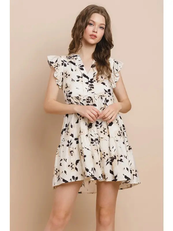 Floral Tiered Dress with V-Neckline