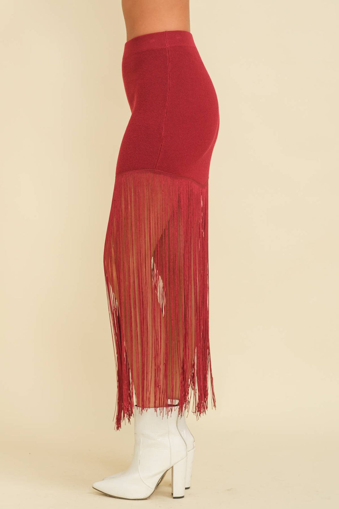 Knit Skirt with Long Fringe