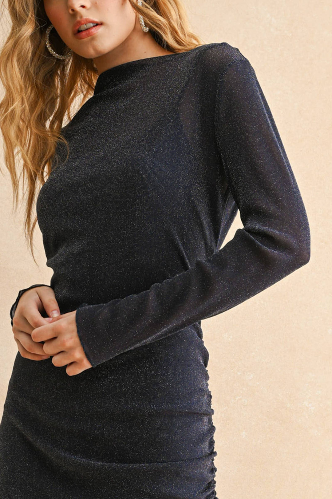 Lurex Detailed Mesh Draped Dress