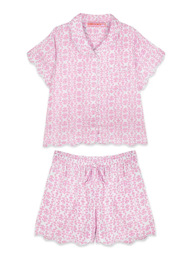 Scalloped Pajama Set Short - Light Pink Chintz