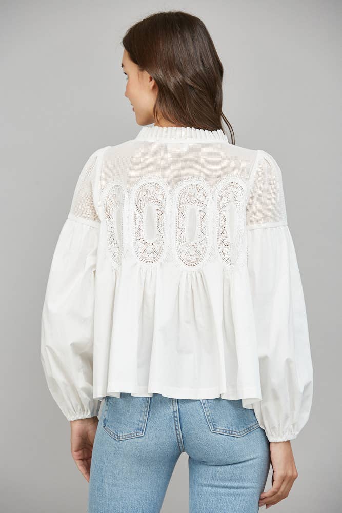 Lace Applique Detail Long Sleeve Blouse