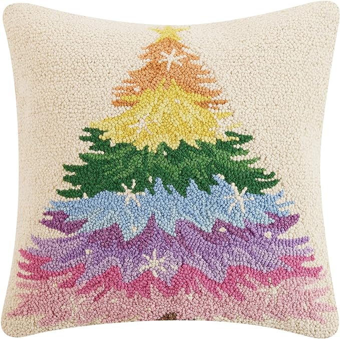 Rainbow Christmas Tree Throw Pillow