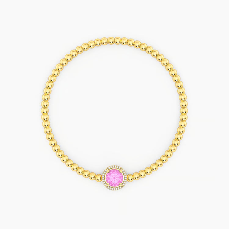 Gold Pink Tourmaline Birthstone Beaded Brace