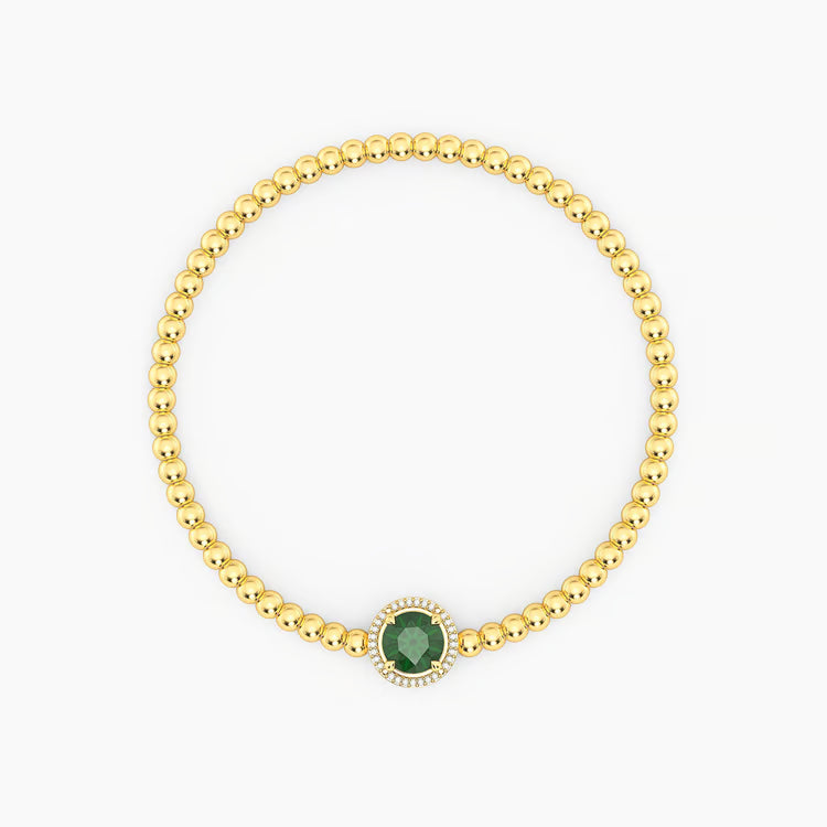 Gold Emerald Birthstone Beaded Bracelet