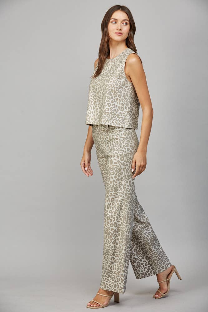 METALLIC ANIMAL PRINT WIDE LEG PANTS FP61084