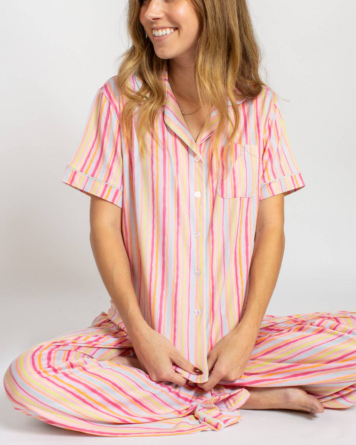 Addie Stripe Short Sleeve Button Up Sleep Shirt
