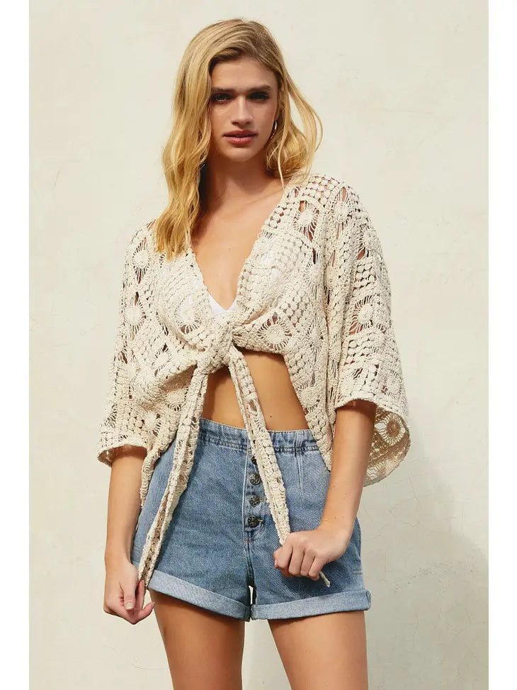 Tie Front Crochet Cardigan