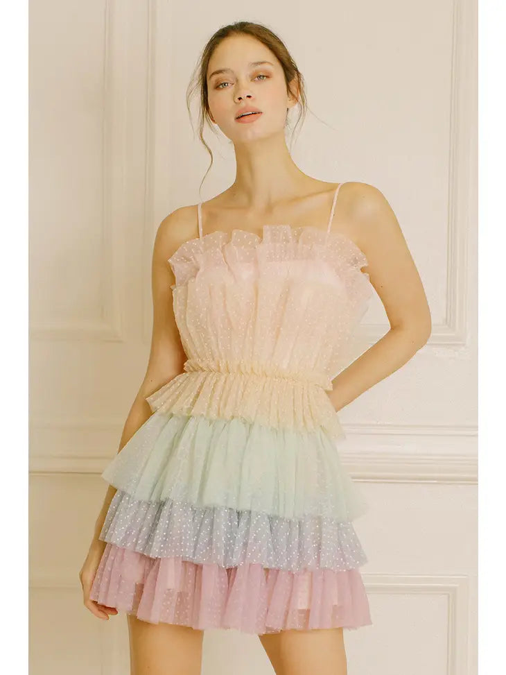 Pastel Ruffled Tiered Mini Dress