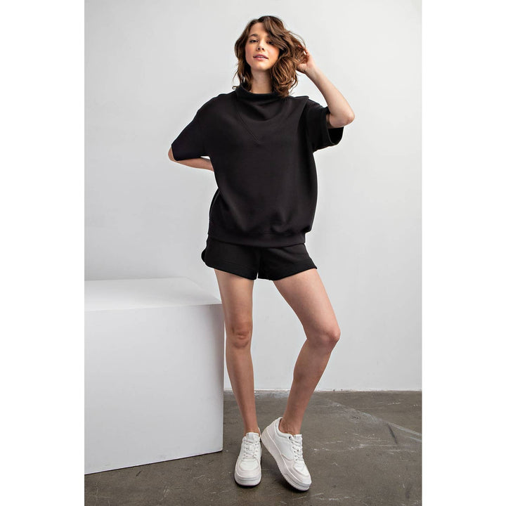 Modal Poly Span Short Sleeve Cowlneck Top