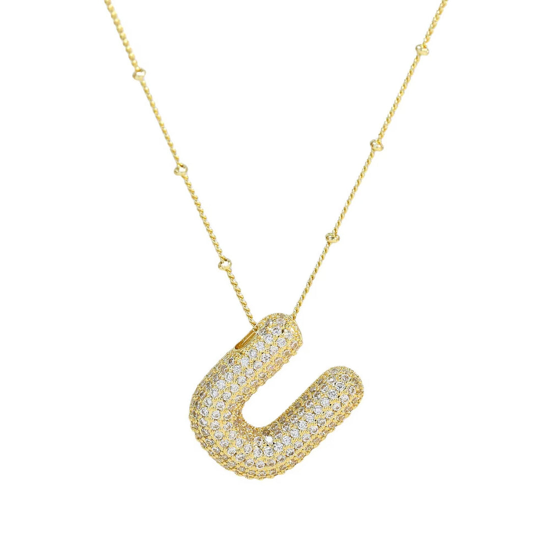 Initial CZ Balloon Bubble 18K Gold Necklace