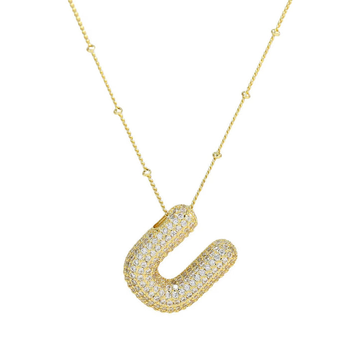 Initial CZ Balloon Bubble 18K Gold Necklace