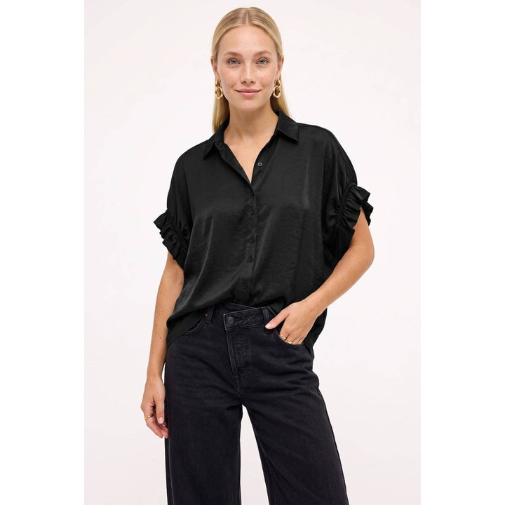 Short Ruffle Sleeve Button-up Blouse