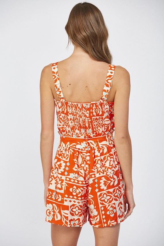 Front Button Placket Square Neck Romper