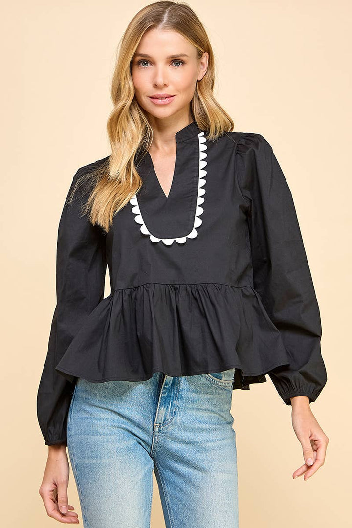 Split V neckline Long Sleeve Top