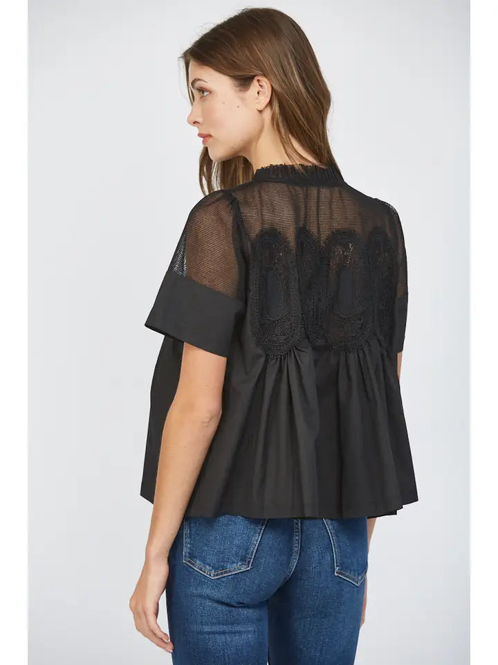 Black Mesh Top with Applique