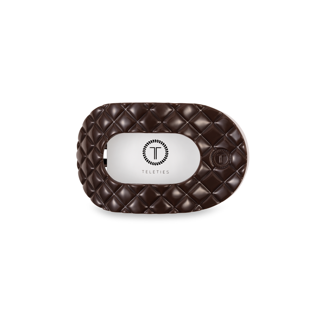 TELETIES - Flat Round Hair Clip | Small | Truly Taupe Quilted