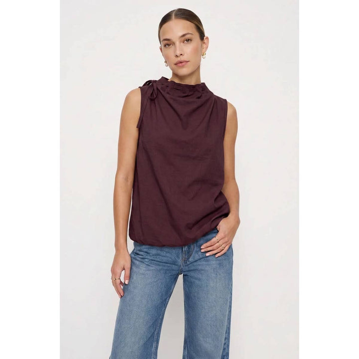 Cinched Mock Neck Sleeveless Top