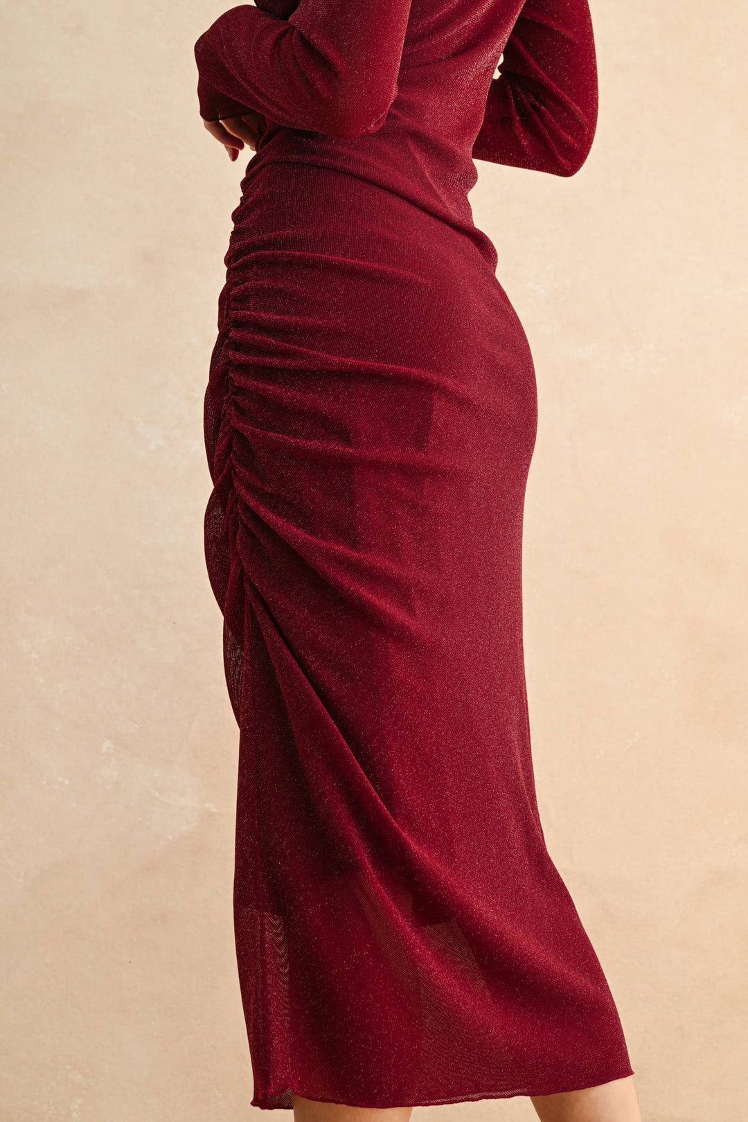 Lurex Detailed Mesh Draped Dress