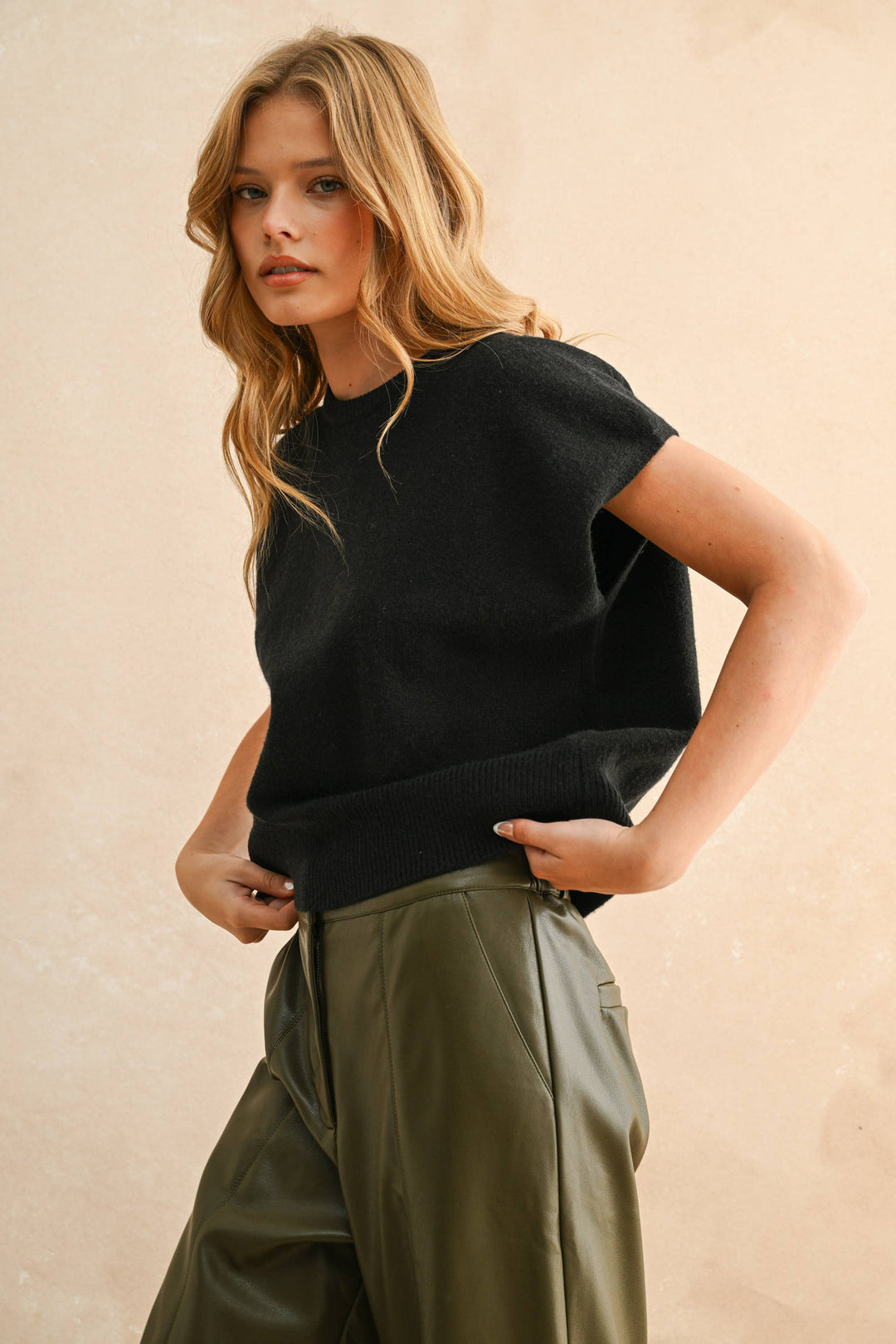 Loose Fit Short Sleeve Sweater Top