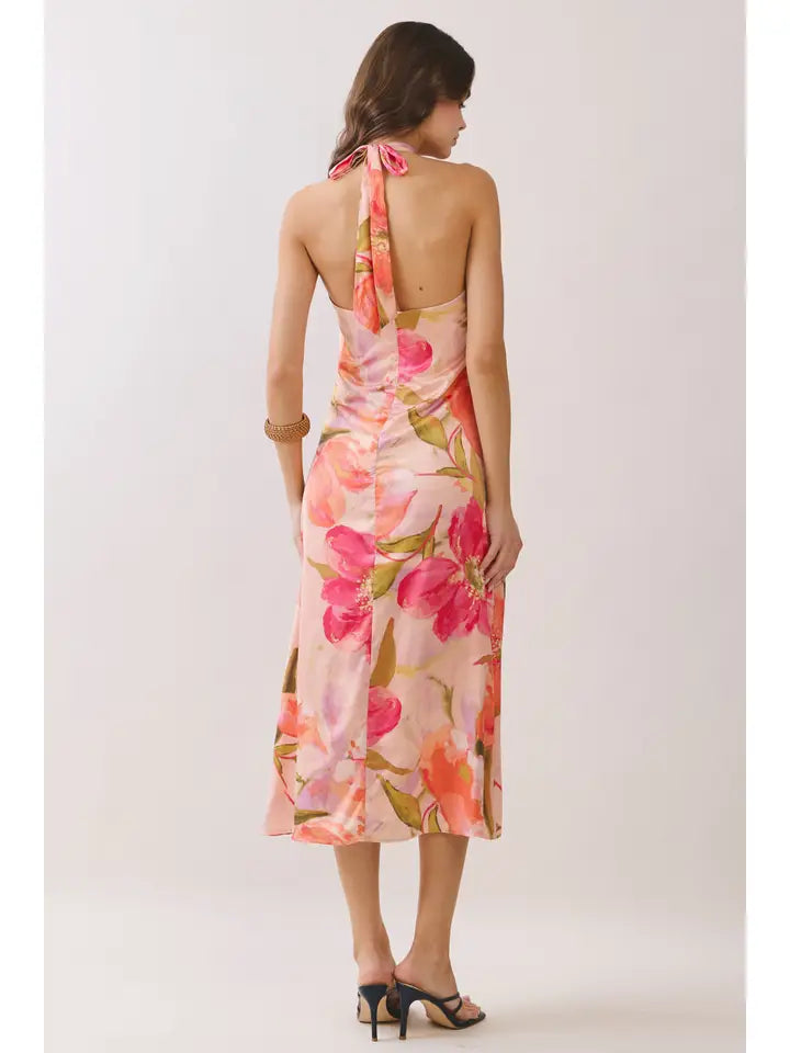 Floral Print Halter Neck Midi Dress