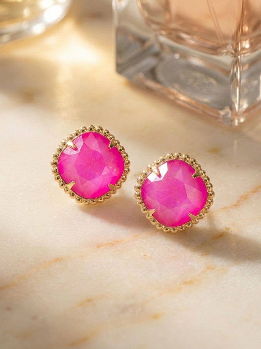 Sorrelli Hot Pink and 10K Gold Cushion-Cut Solitaire Stud Earrings