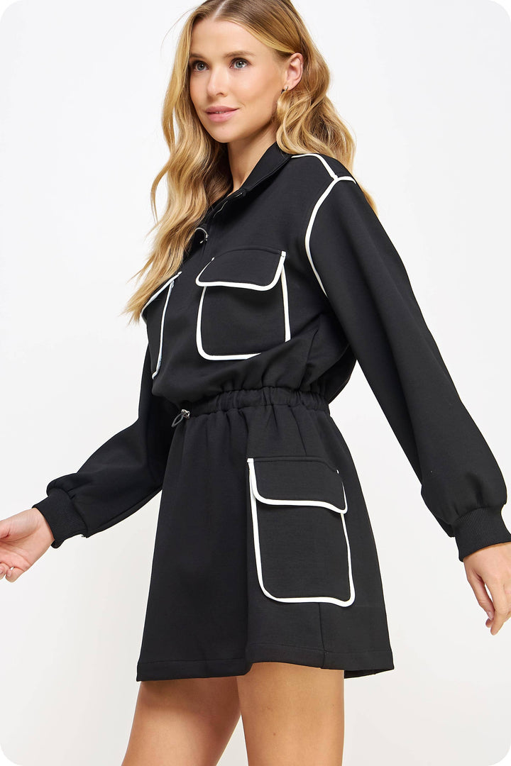 Piping Contrast Cargo Mini Dress