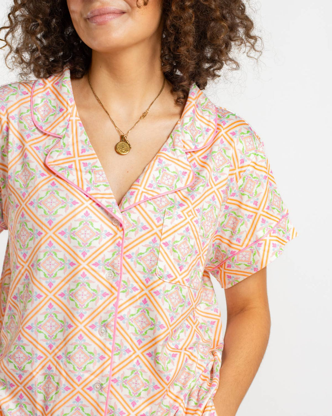 Verona Short Sleeve Button Up Sleep Shirt