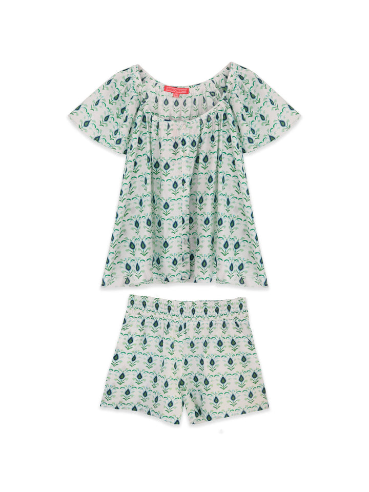Brooks Avenue Ivy Flutter Sleeve Pajama Set Short - Rosemary White