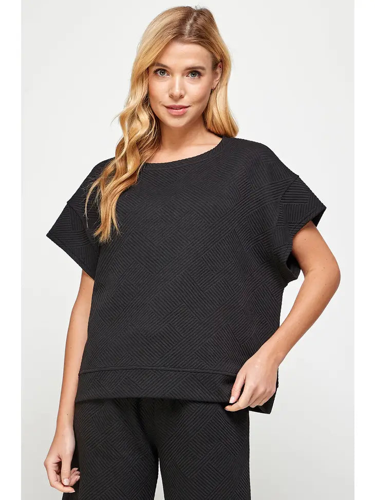Textured Short Sleeve Sweatshirt Top
