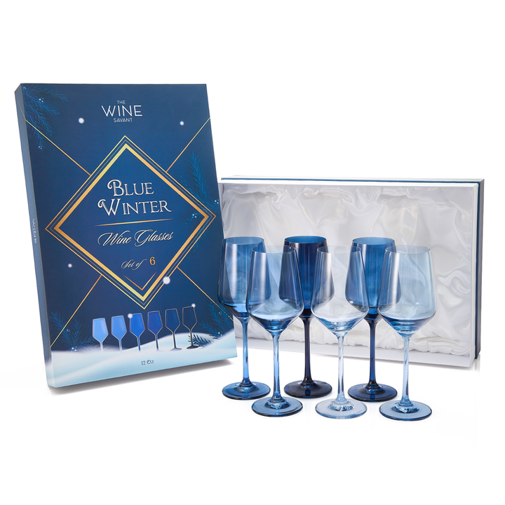 Blue Winter Christmas Wine Glasses | Set of 6