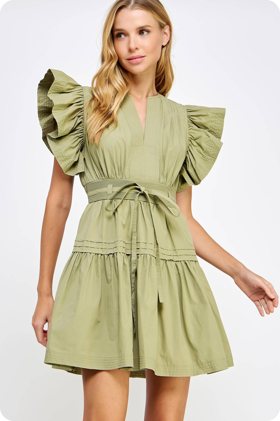 Flutter Sleeve Poplin Mini Dress