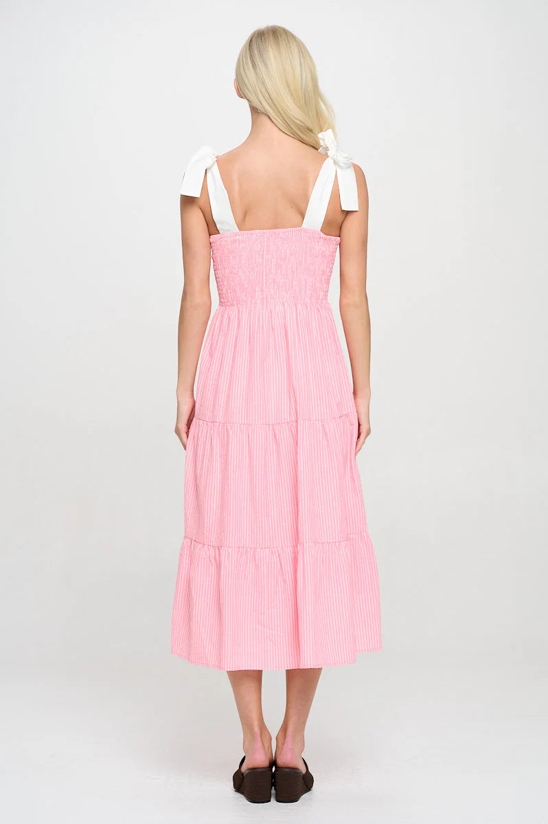 Coral Stripe Midi Dress
