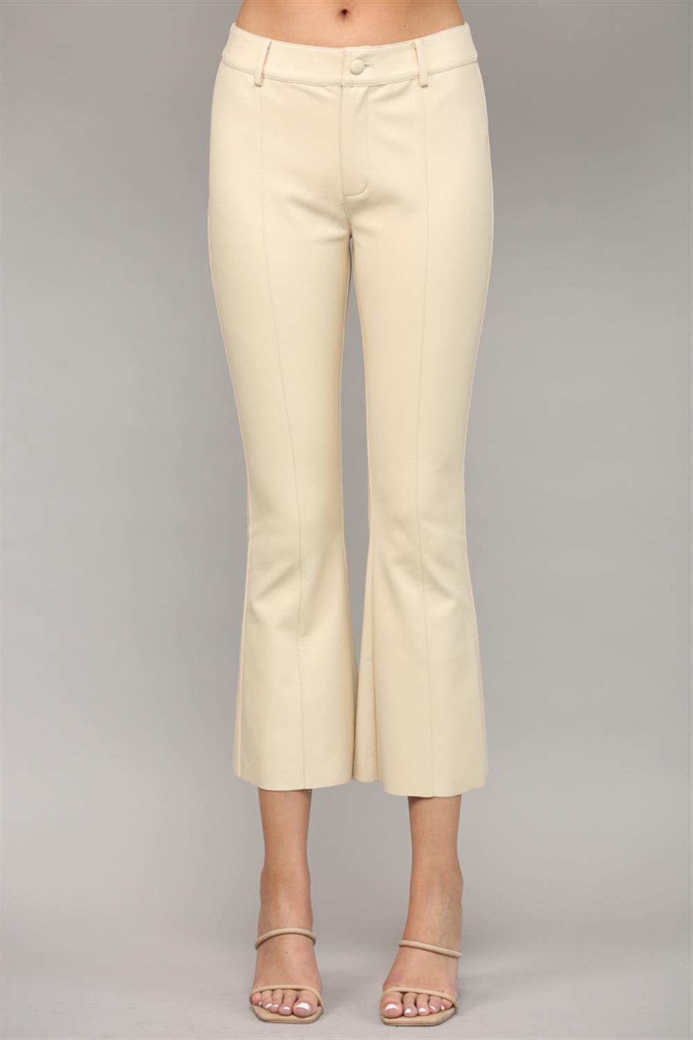 Ecru Faux Leather Pants